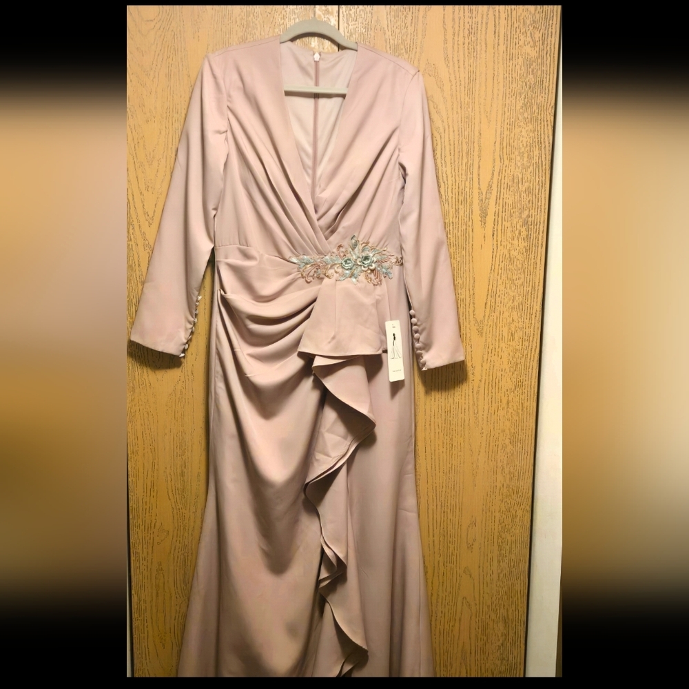 Mauve Long Sleeve Ruffle Maxi Gown | Beaded Waist Formal Dress - Picture 3 of 6